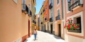 Historic Lisbon street with apartment buildings.