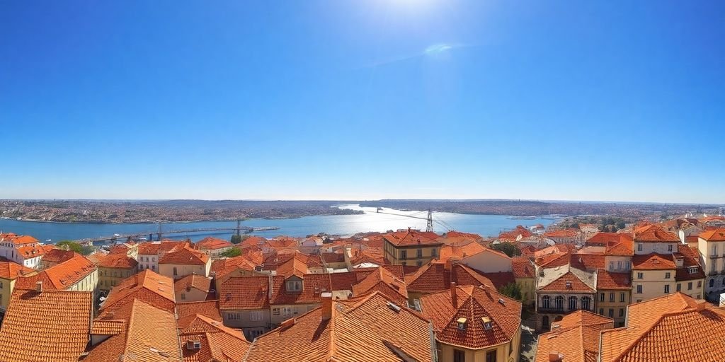 Historic Lisbon cityscape, Tagus River, vibrant light